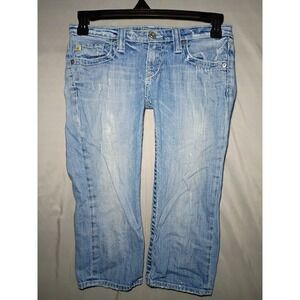Big Star Sweet Denim Capri Jeans Women 27 Blue Ultra Low Rise Distressed Cowgirl